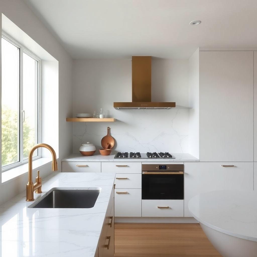 SieMatic S2 rose gold island and Lotus White pantry